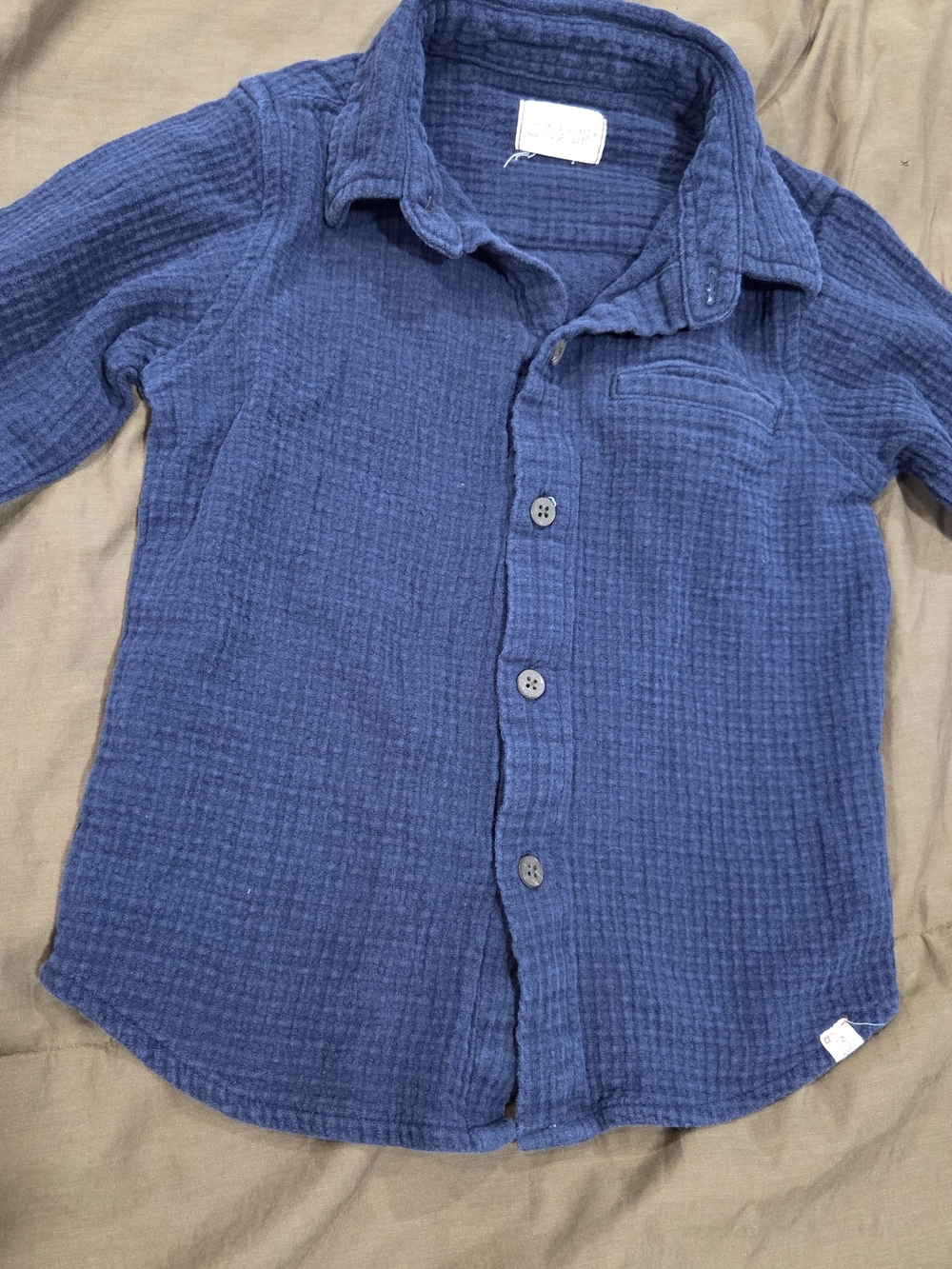 Kids Navy Textured Button-Down Shirt - Casual Collared Top